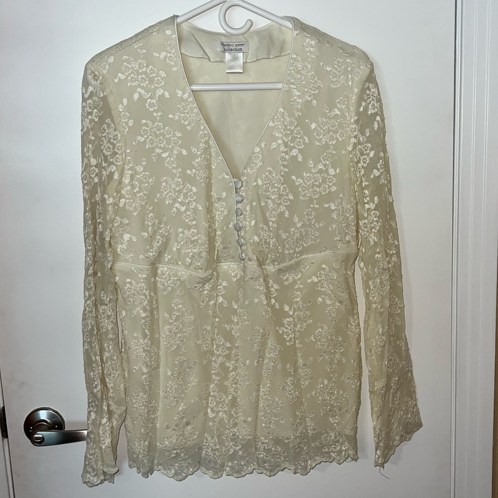 Dressbarn Ivory Floral Lace Blouse
